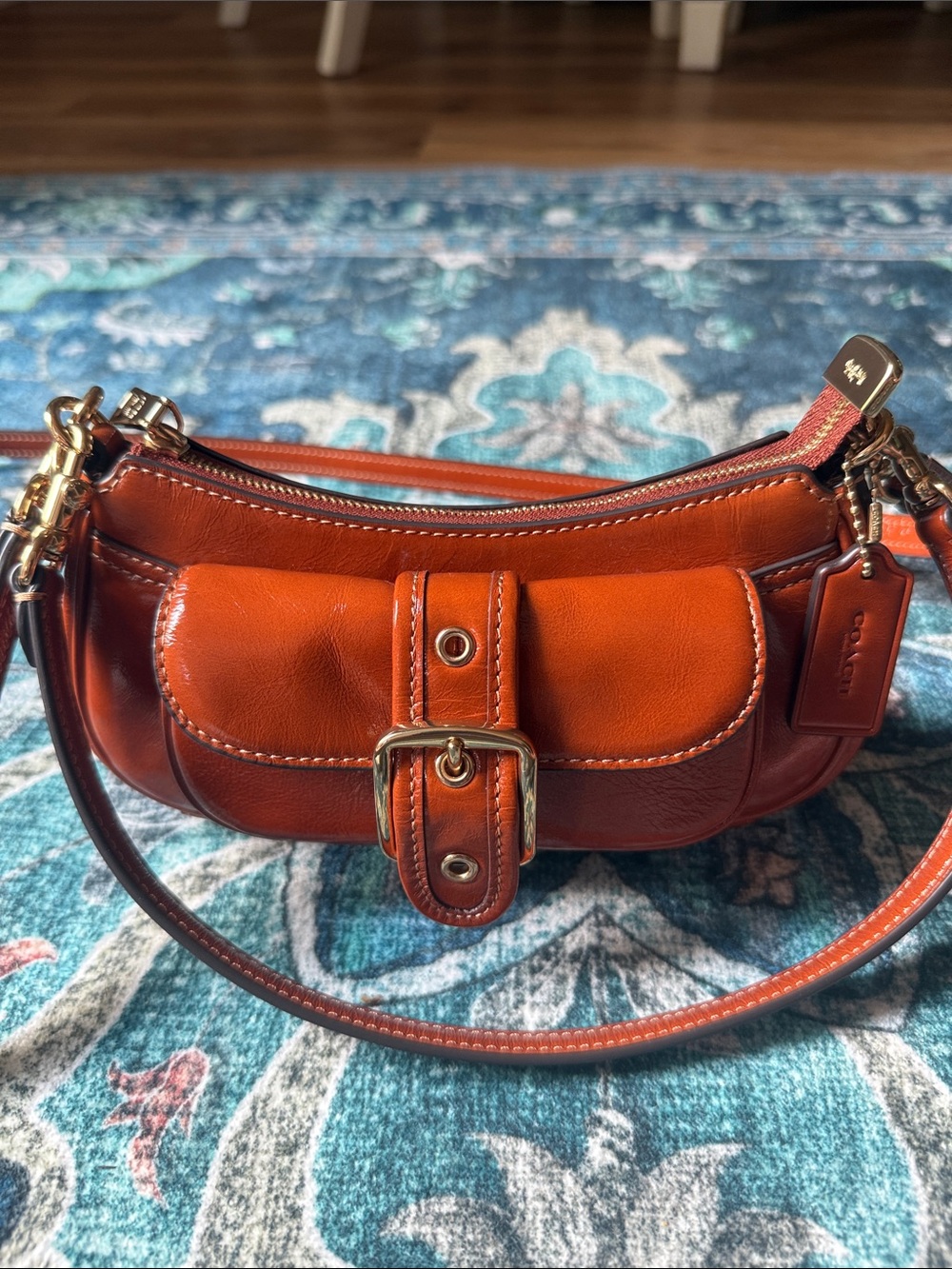 Women's coach cinnamon Leather Crossbody Bag with Front Buckle Pocket - Picture 2 of 16